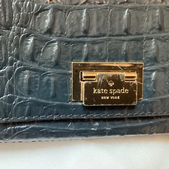 Kate Spade crocodile leather Navy purse bag gold chain crossbody COA EUC blue